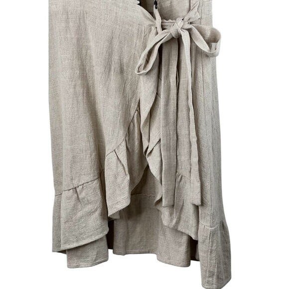 Anthropologie Moon River Wrap Dress Natural Large Ruffle Cotton Linen Trimmed XS - Picture 5 of 9